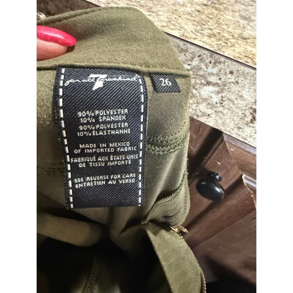 7 For All Mankind Olive Green Skinny Jeans Size 26
